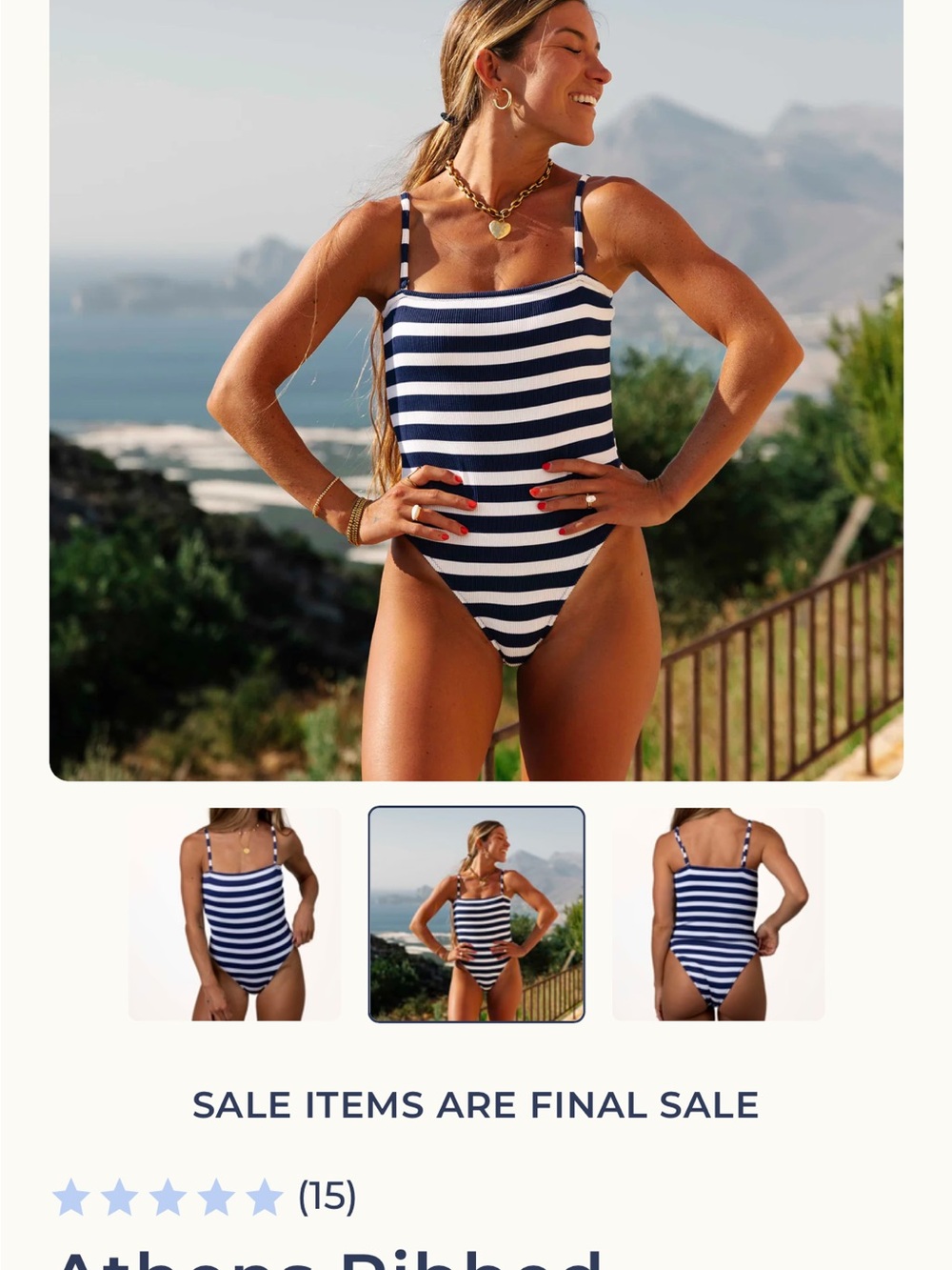 Striped Navy and White Ribbed One-Piece Swimsuit